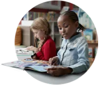 Children studying in a classroom.